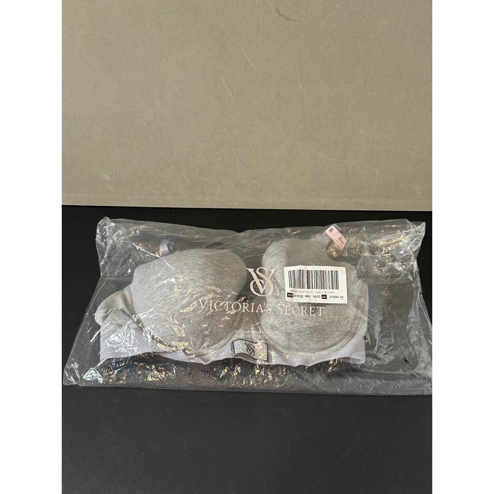 Victoria's Secret Heather Gray Lightly Lined Rhinestone Logo Bra 36DD 431939